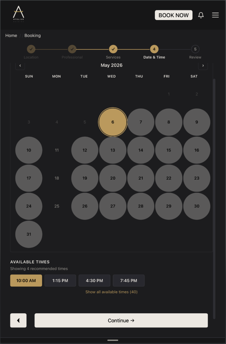 Booking — pick a date & time