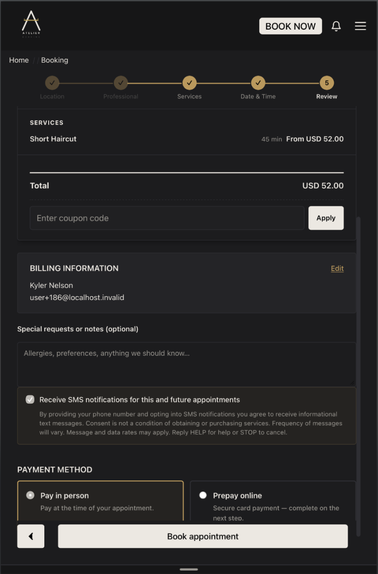 Booking — review & checkout